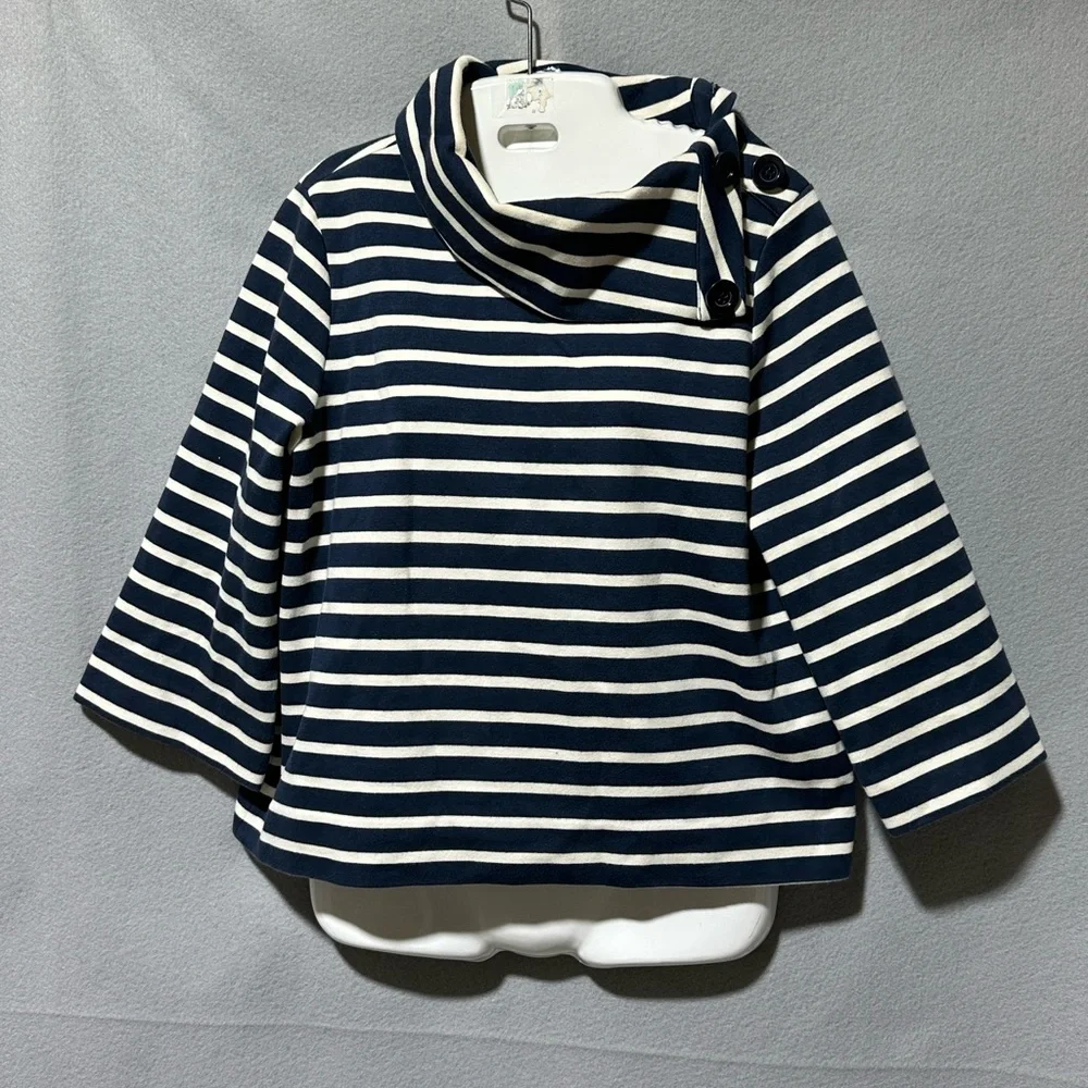 Kate Spade Stripe pointe tunic turtleneck knit top size medium Navy stripes